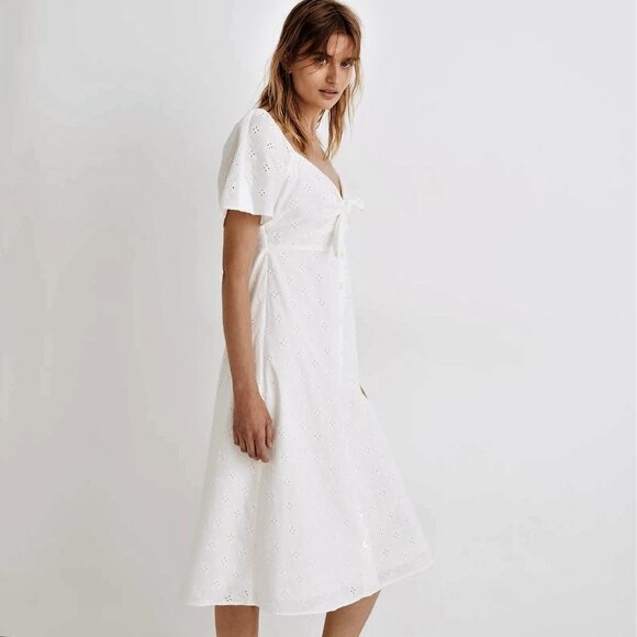 Madewell Eyelet Tie Front Midi Dress - Picture 4 of 7
